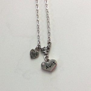 Silver “Best Friend” & “Aunt” Heart Charms on a 11" Shiny Silver Chain Necklace